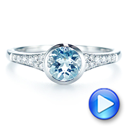 14k White Gold Aquamarine And Diamond Fashion Ring - Video -  106026 - Thumbnail