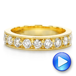 18k Yellow Gold Wide Diamond Wedding Band - Video -  106120 - Thumbnail
