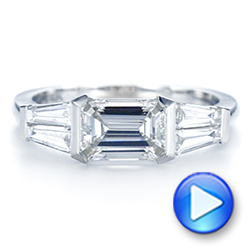 14k White Gold Custom Emerald Cut And Tapered Baguette Diamond Engagement Ring - Video -  106143 - Thumbnail