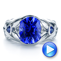 18k White Gold 18k White Gold Tanzanite And Blue Sapphire Fashion Ring - Video -  106147 - Thumbnail