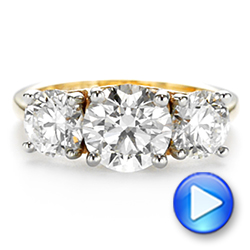 14k Yellow Gold And Platinum Three Stone Filigree Diamond Engagement Ring - Video -  106148 - Thumbnail