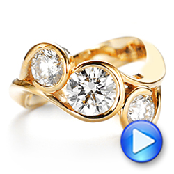 14k Yellow Gold Three Stone Wrapped Diamond Ring - Video -  106166 - Thumbnail