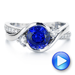 14k White Gold Wrapped Three-stone Sapphire And Diamond Engagement Ring - Video -  106192 - Thumbnail