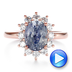  14K Gold Montana Sapphire And Diamond Halo Engagement Ring - Video -  106520 - Thumbnail