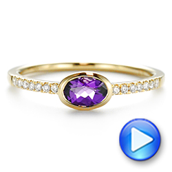 14k Yellow Gold Amethyst And Diamond Fashion Ring - Video -  106629 - Thumbnail