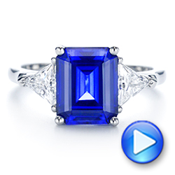  Platinum Platinum Three Stone Blue Sapphire And Diamond Engagement Ring - Video -  106643 - Thumbnail