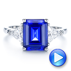 14k White Gold 14k White Gold Three Stone Blue Sapphire And Diamond Engagement Ring - Video -  106643 - Thumbnail