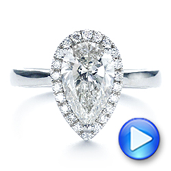 14k White Gold 14k White Gold Hand Engraved Diamond Halo Engagement Ring - Video -  106650 - Thumbnail