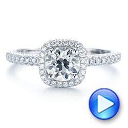 14k White Gold 14k White Gold Pave Diamond Halo Engagement Ring - Video -  106661 - Thumbnail