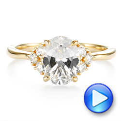 18k Yellow Gold 18k Yellow Gold Oval Diamond Cluster Engagement Ring - Video -  106824 - Thumbnail