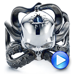 Custom London Blue Topaz Skull Fashion Ring - Video -  107009 - Thumbnail