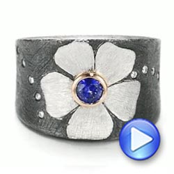 Bezel Set Blue Sapphire And Diamond Flower Ring - Video -  107099 - Thumbnail