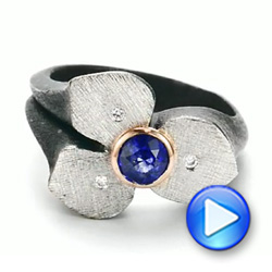 Bezel Set Blue Sapphire Flower Ring - Video -  107115 - Thumbnail