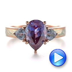 14k Rose Gold Three Stone Mokume Engagement Ring - Video -  107215 - Thumbnail
