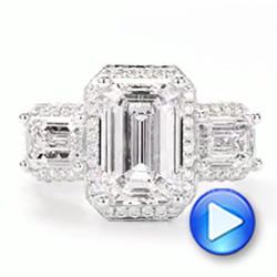14k White Gold Custom Emerald Cut Three Stone Engagement Ring - Video -  107263 - Thumbnail