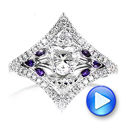 14k White Gold Heart Shaped Diamond And Amethyst Engagement Ring - Video -  107269 - Thumbnail