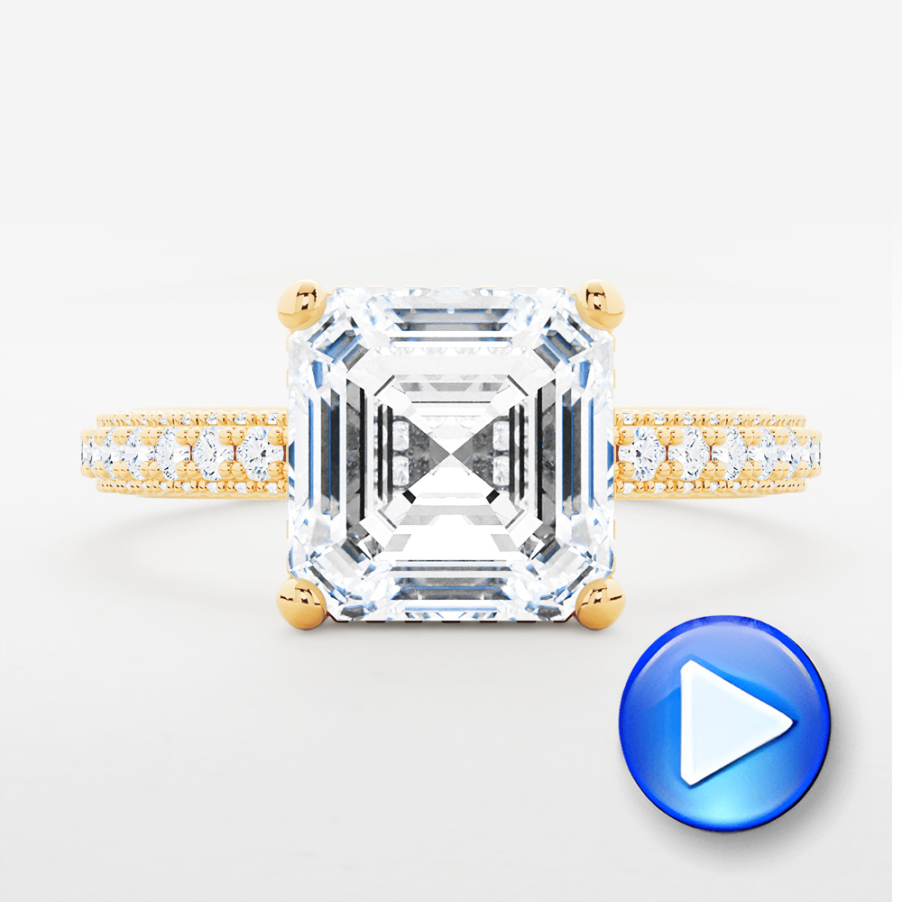 18k Yellow Gold Asscher Cut Pave And Hidden Halo Engagement Ring - Video -  107295 - Thumbnail