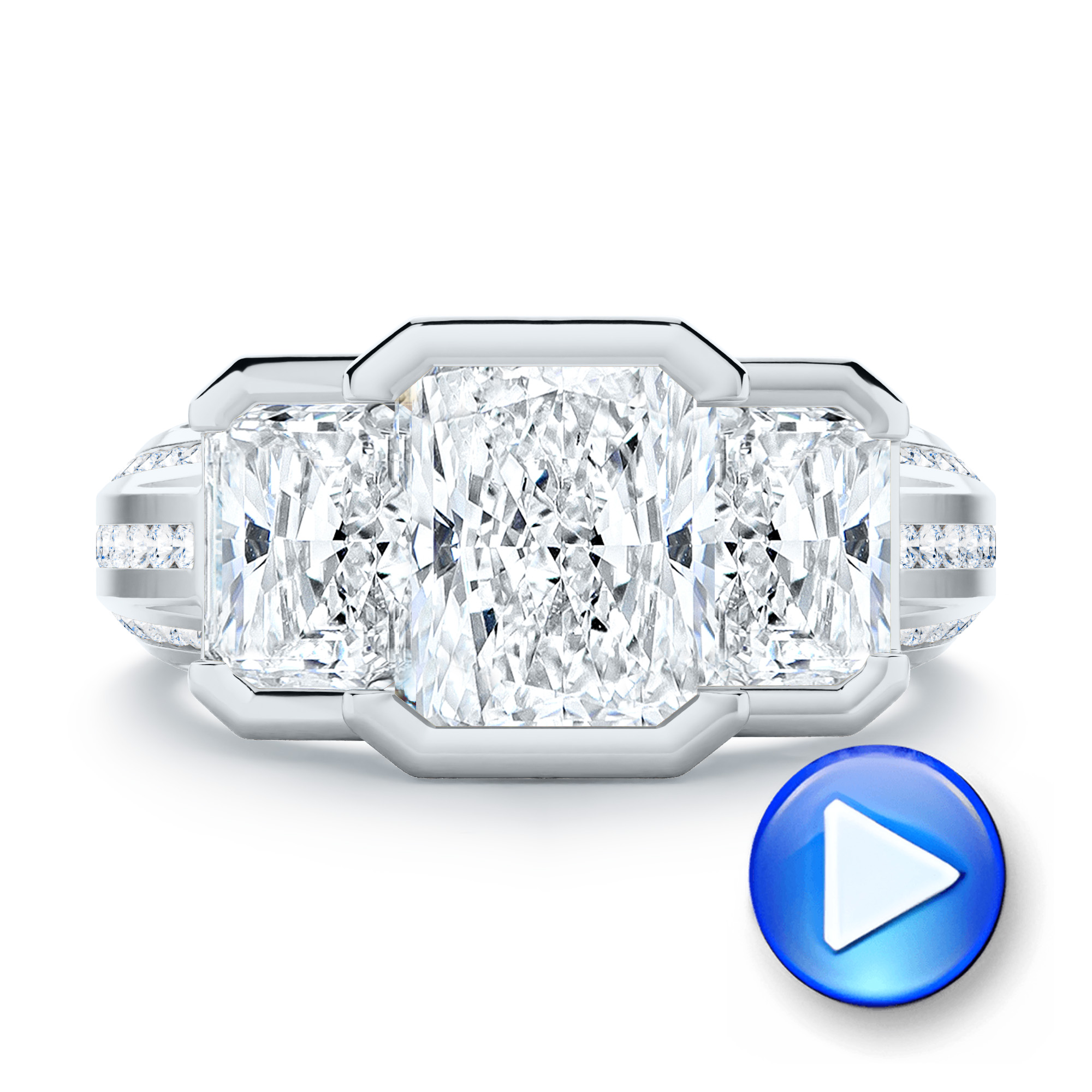  14K Gold Three-stone Radiant Channel Set Engagement Ring - Video -  107384 - Thumbnail