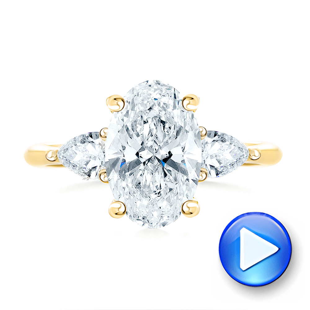 14k Yellow Gold Three Stone Oval Engagement Ring With Pear Shape Accents - Video -  107435 - Thumbnail