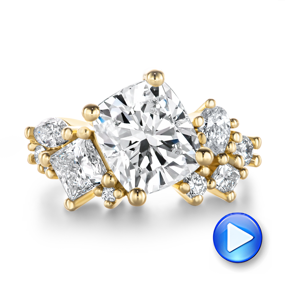 14k Yellow Gold Cluster Diamond Engagement Ring - Video -  107584 - Thumbnail