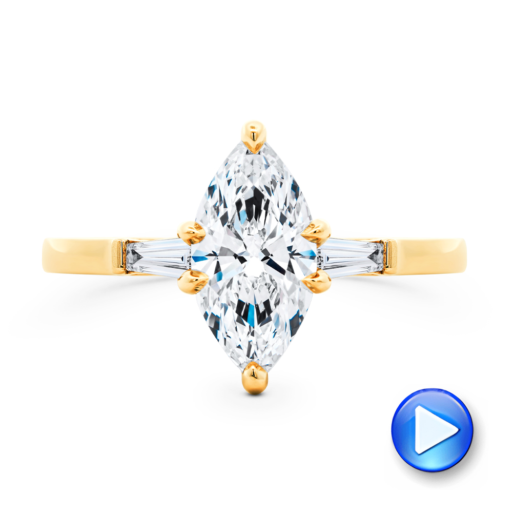 14k Yellow Gold Three Stone Marquise And Tapered Baguette Diamond Engagement Ring - Video -  107617 - Thumbnail