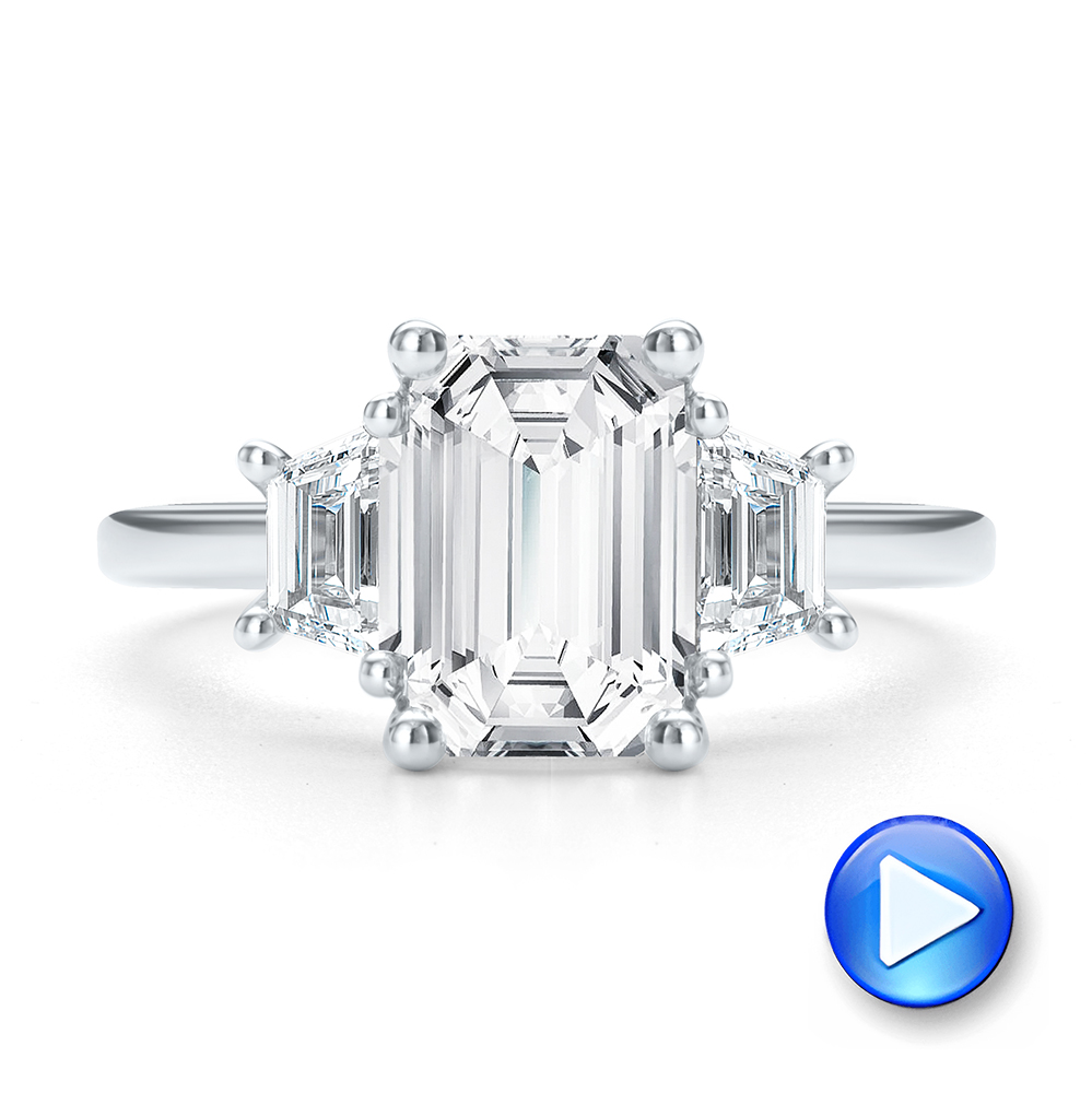14k White Gold 14k White Gold Emerald Cut and Trapezoids Diamond Engagement Ring - Video -  107815 - Thumbnail