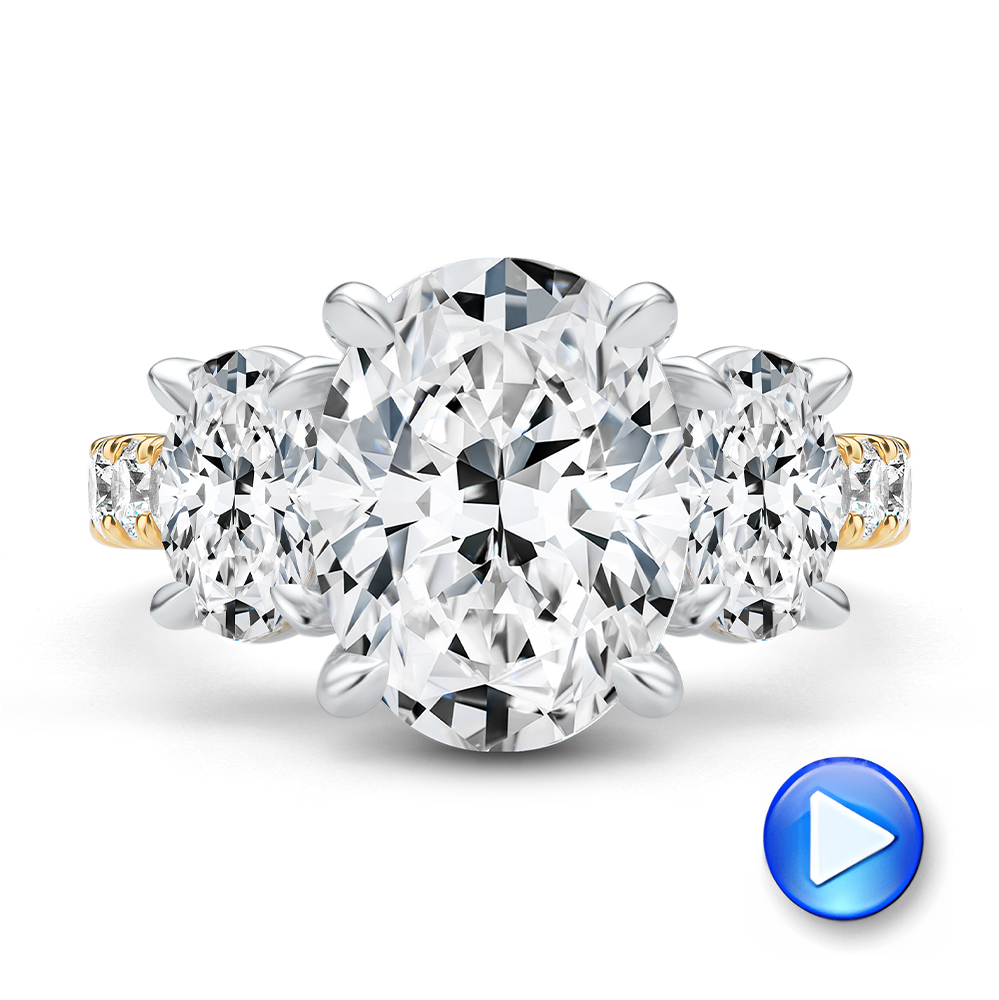 14k Yellow Gold Oval Trilogy Diamond Engagement Ring - Video -  107820 - Thumbnail