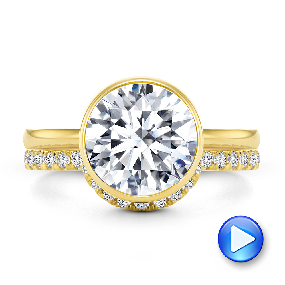 14k Yellow Gold Curved Diamond Wedding Band - Video -  107873 - Thumbnail