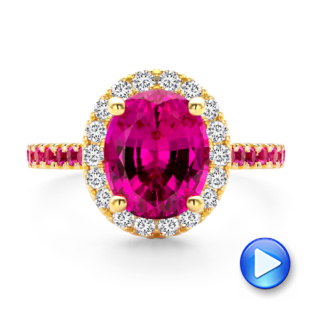 14k Yellow Gold Barbie Pink Sapphire And Diamond Engagement Ring - Video -  107891 - Thumbnail