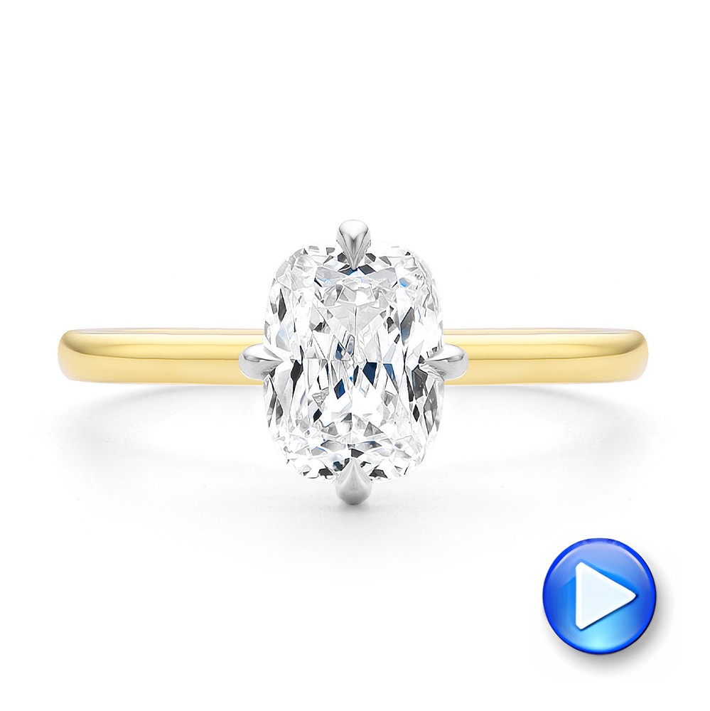 14k Yellow Gold Compass Set Cushion Cut Diamond Engagement Ring - Video -  107892 - Thumbnail