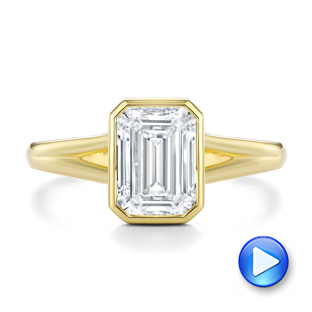 14k Yellow Gold Split Shank Emerald Cut Diamond Engagement Ring - Video -  107898 - Thumbnail