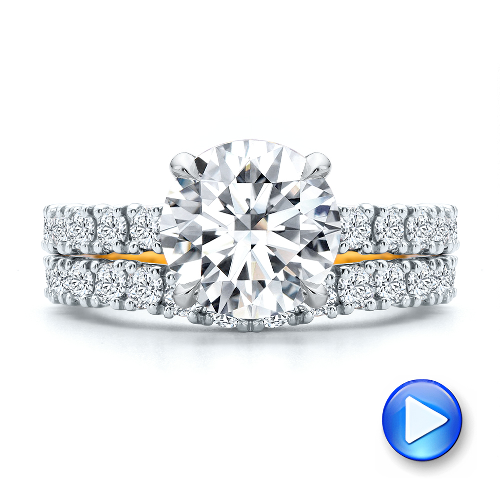 14k Yellow Gold Two-tone Scalloped Wedding Band - Video -  107905 - Thumbnail