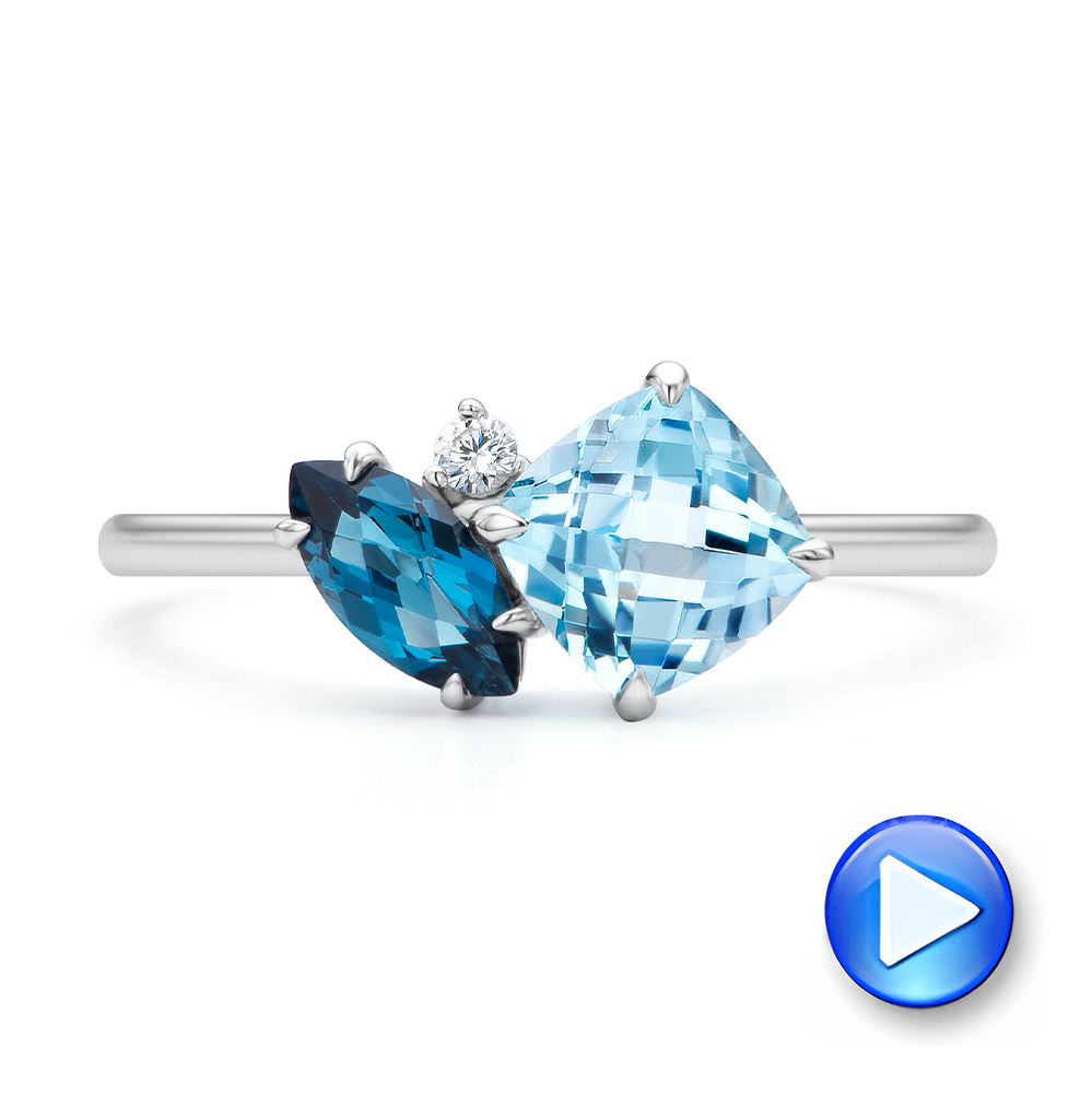 14k White Gold Blue Topaz Toi Et Moi Ring - Video -  107911 - Thumbnail