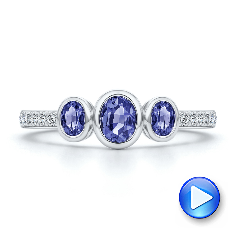 14k White Gold Blue Sapphire And Diamond Trilogy Ring - Video -  108029 - Thumbnail