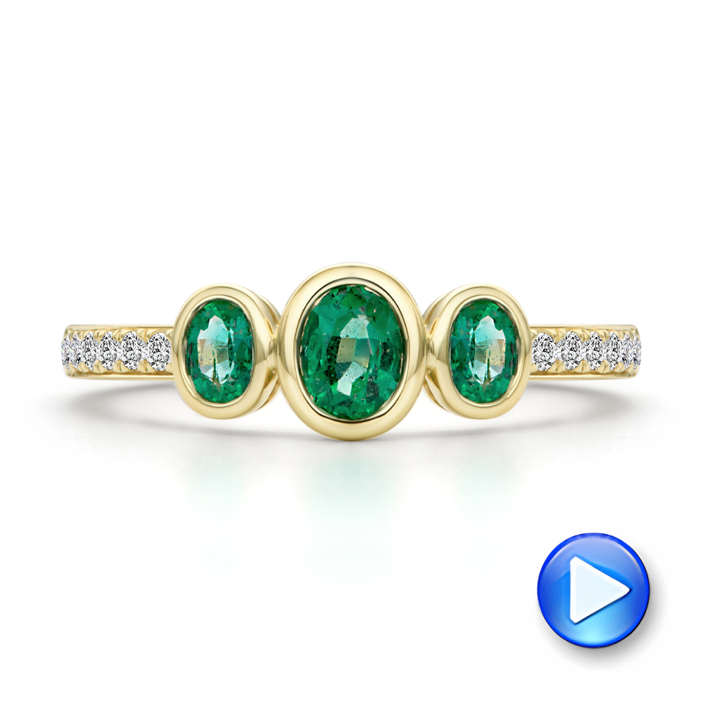 14k Yellow Gold Emerald And Diamond Trilogy Ring - Video -  108030 - Thumbnail