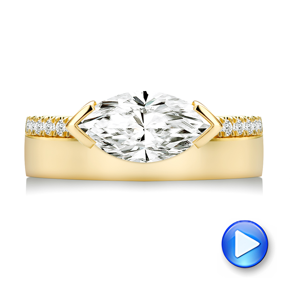 14k Yellow Gold Offset Marquise Diamond Engagement Ring - Video -  108049 - Thumbnail