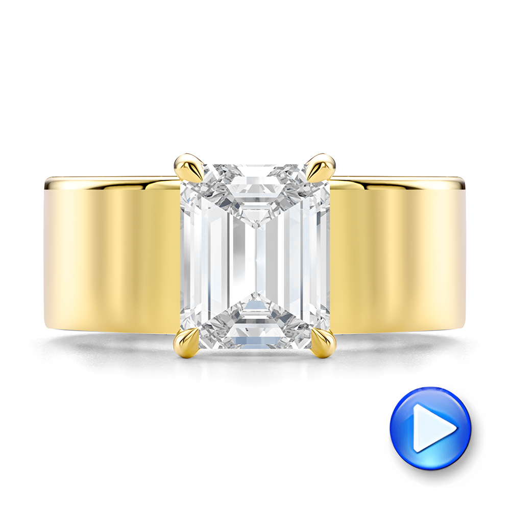 14k Yellow Gold Cigar Band Emerald Cut Diamond Engagement Ring - Video -  108051 - Thumbnail