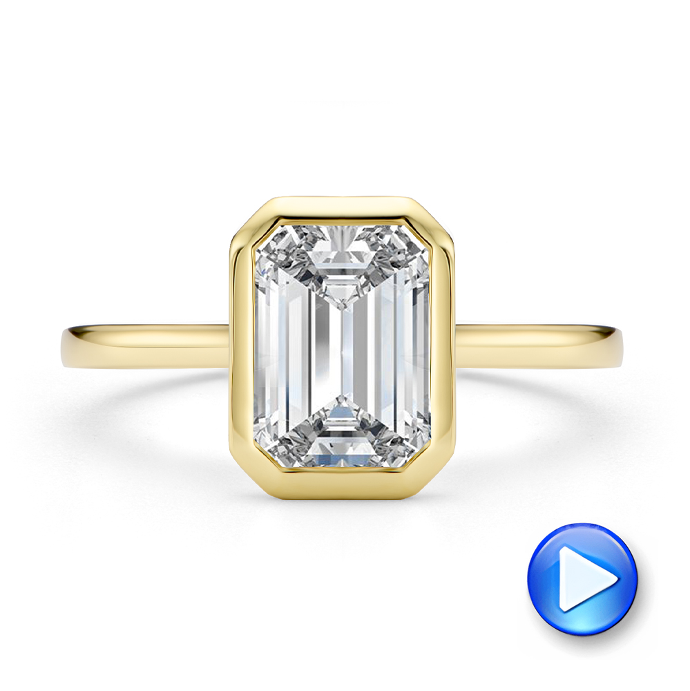 14k Yellow Gold Bezel Set Emerald Cut Cathedral Engagement Ring - Video -  108117 - Thumbnail