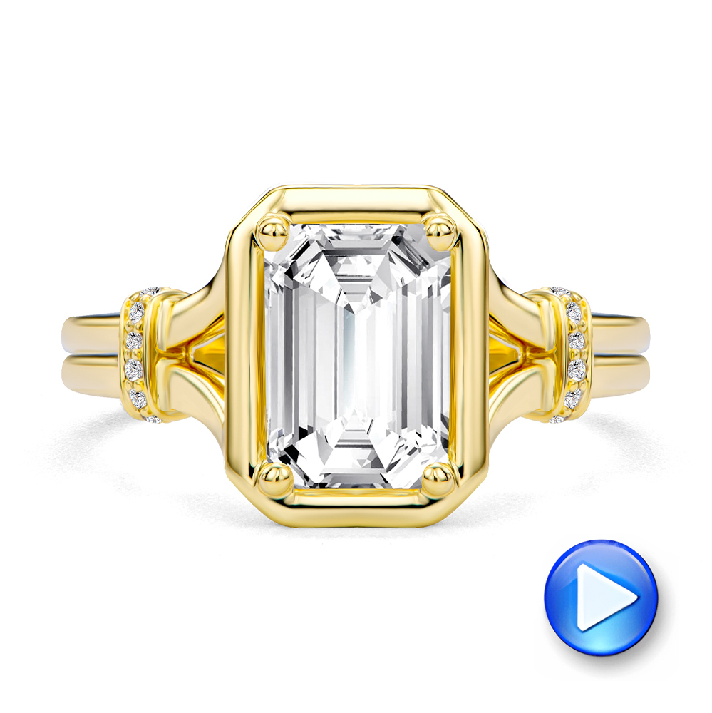 14k Yellow Gold Split Shank Emerald Cut Diamond Engagement Ring - Video -  108121 - Thumbnail