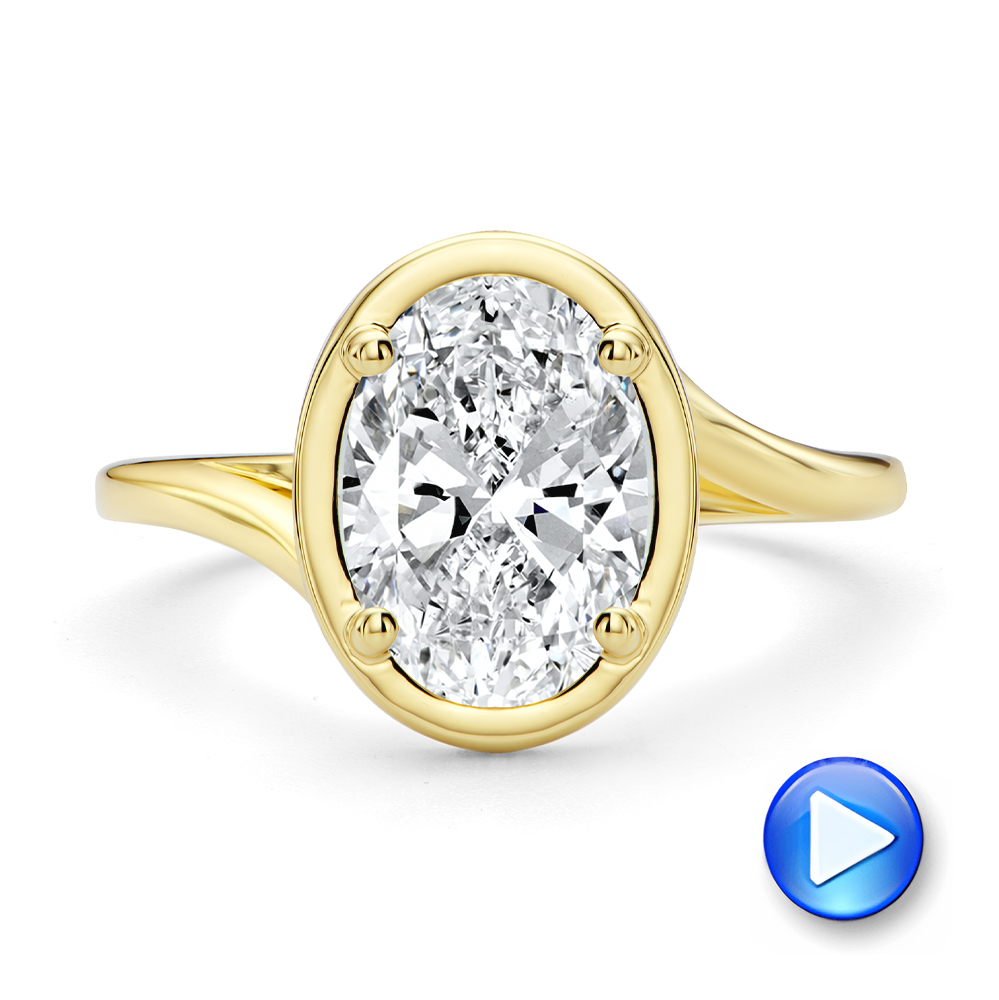 14k Yellow Gold Oval Bezel With Peekaboo And Hidden Halo Diamond Engagement Ring - Video -  108123 - Thumbnail