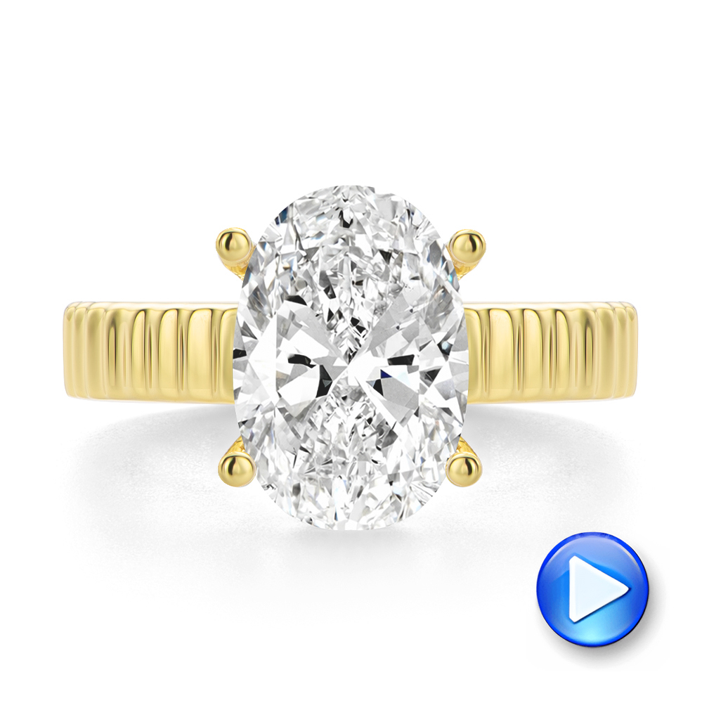 14k Yellow Gold Fluted Shank Oval Engagement Ring - Video -  108138 - Thumbnail