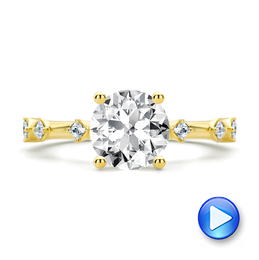 14k Yellow Gold Spaced Accent Diamond Engagement Ring - Video -  108145 - Thumbnail