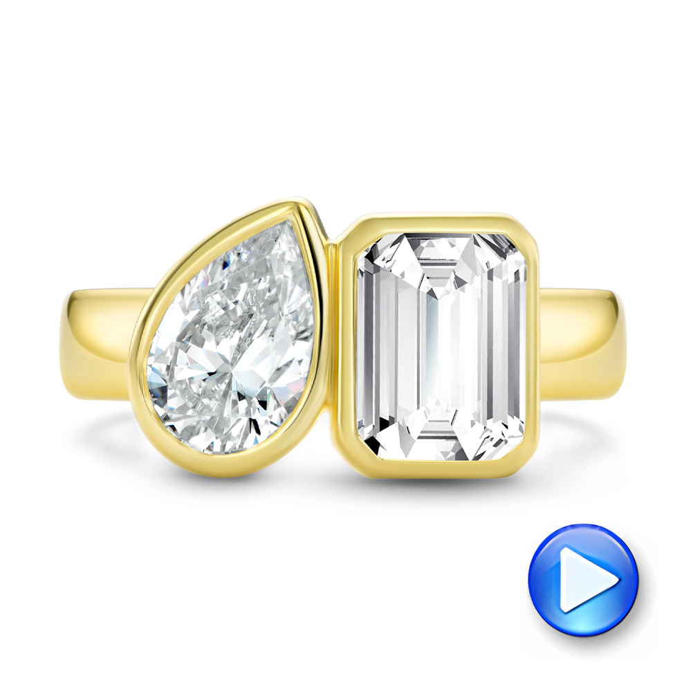 14k Yellow Gold Pear And Emerald Toi Et Moi Engagement Ring - Video -  108148 - Thumbnail