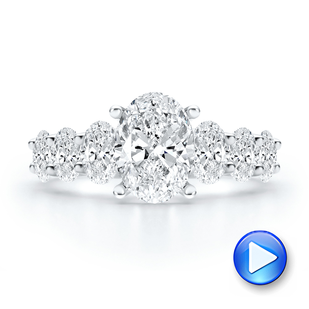 14k White Gold Oval 7 Stone Diamond Engagement Ring - Video -  108152 - Thumbnail