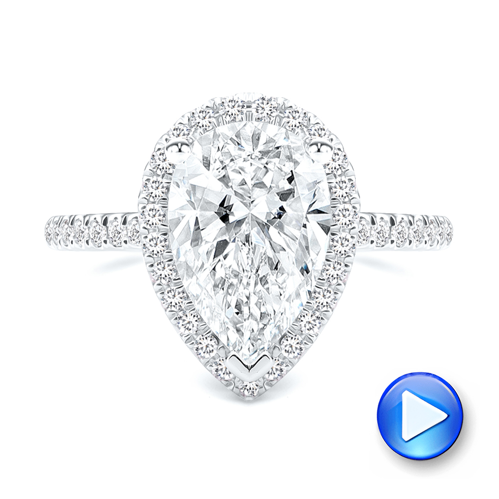 14k White Gold Halo and Filigree Pear Shape Diamond Engagement Ring - Video -  108175 - Thumbnail