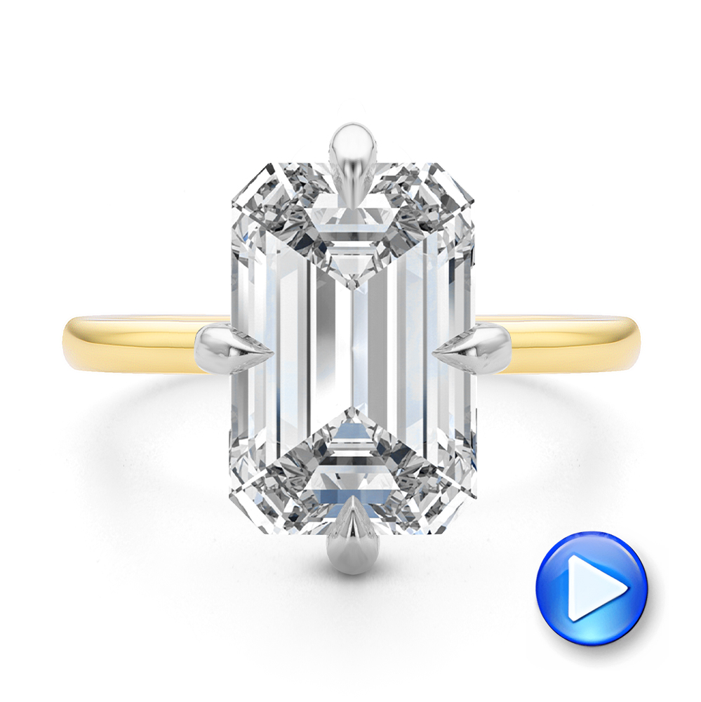 14k Yellow Gold And Platinum Compass Set Emerald Cut And Hidden Halo Diamond Engagement Ring - Video -  108177 - Thumbnail