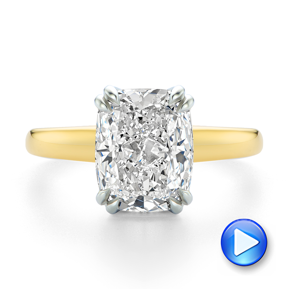 14k Yellow Gold And Platinum Elongated Cushion Cut And Hidden Halo Diamond Engagement Ring - Video -  108328 - Thumbnail