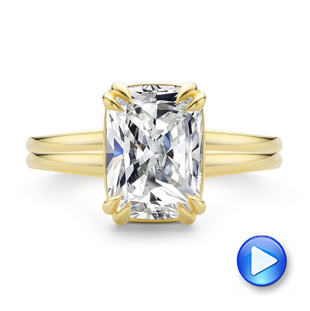 14k Yellow Gold Ridged Shank Elongated Cushion Cut Diamond Engagement Ring - Video -  108335 - Thumbnail