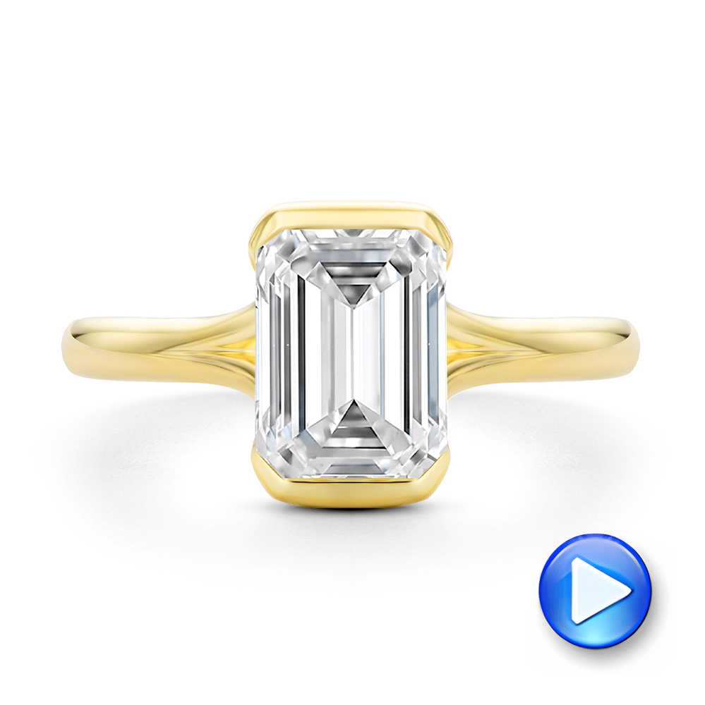 14k Yellow Gold Half Bezel Petite Split Emerald Cut Diamond Engagement Ring - Video -  108336 - Thumbnail
