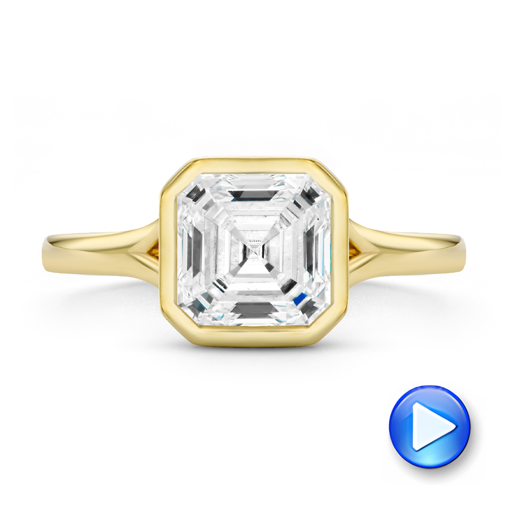 14k Yellow Gold Bezel Set Asscher Cut And Hidden Halo Diamond Engagement Ring - Video -  108338 - Thumbnail